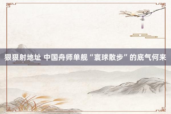 狠狠射地址 中国舟师单舰“寰球散步”的底气何来
