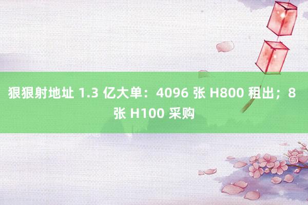 狠狠射地址 1.3 亿大单：4096 张 H800 租出；8 张 H100 采购