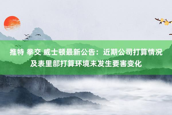 推特 拳交 威士顿最新公告：近期公司打算情况及表里部打算环境未发生要害变化